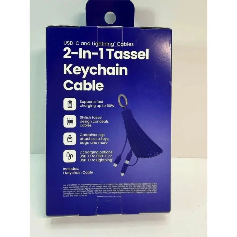 2‑in‑1 Tassel Keychain Charging Cable USB‑C & Lightning